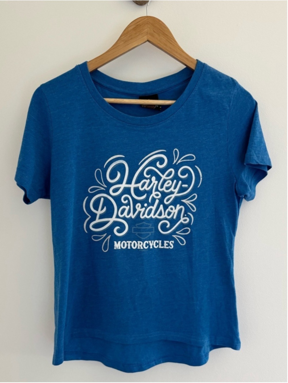 Harley Davidson Blue Script Graphic Tee Hill City SD